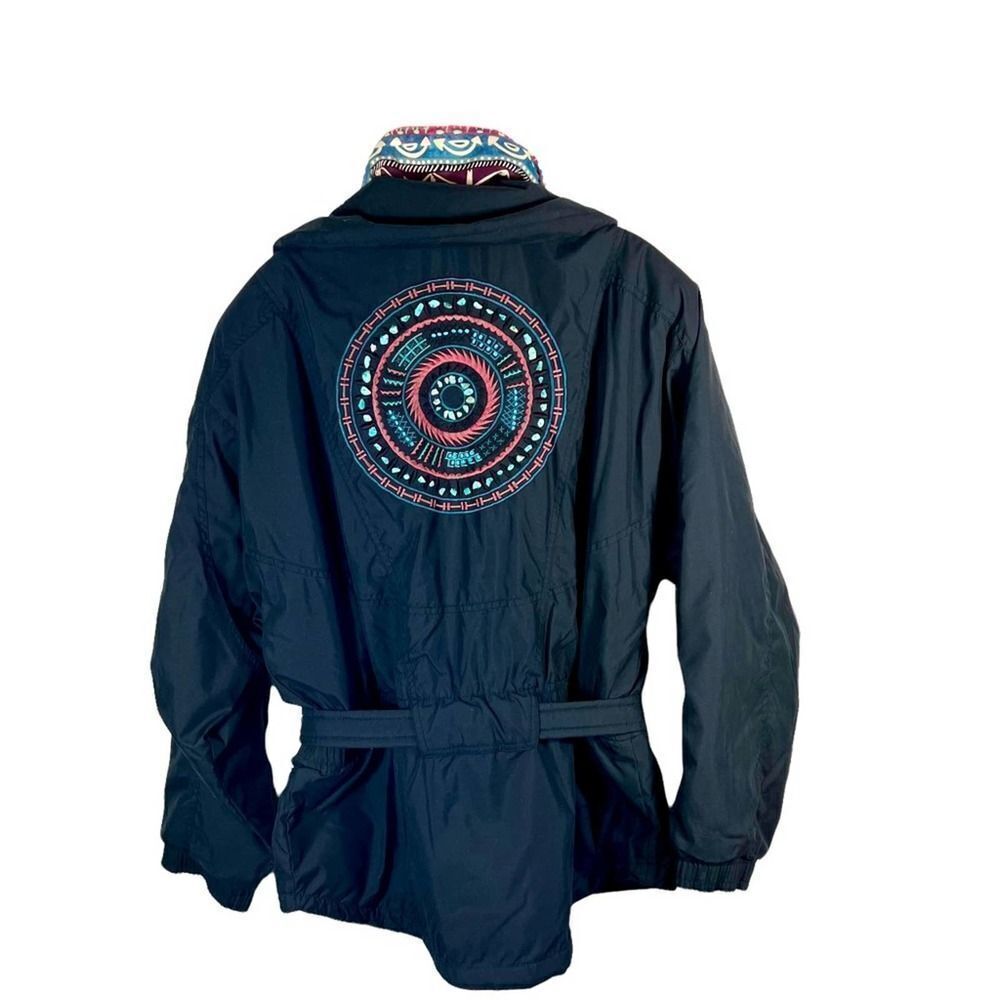 Vintage 1990’s Skiing Passport Black Aztec Embroidered And Embellished Jacket